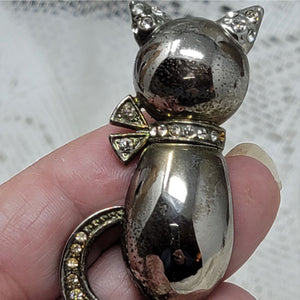 NLH Vintage Cat Brooch Pin Rhinestone Goldtone