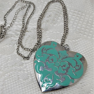 Jumbo Heart Shape Locket Necklace Turquoise Enamel