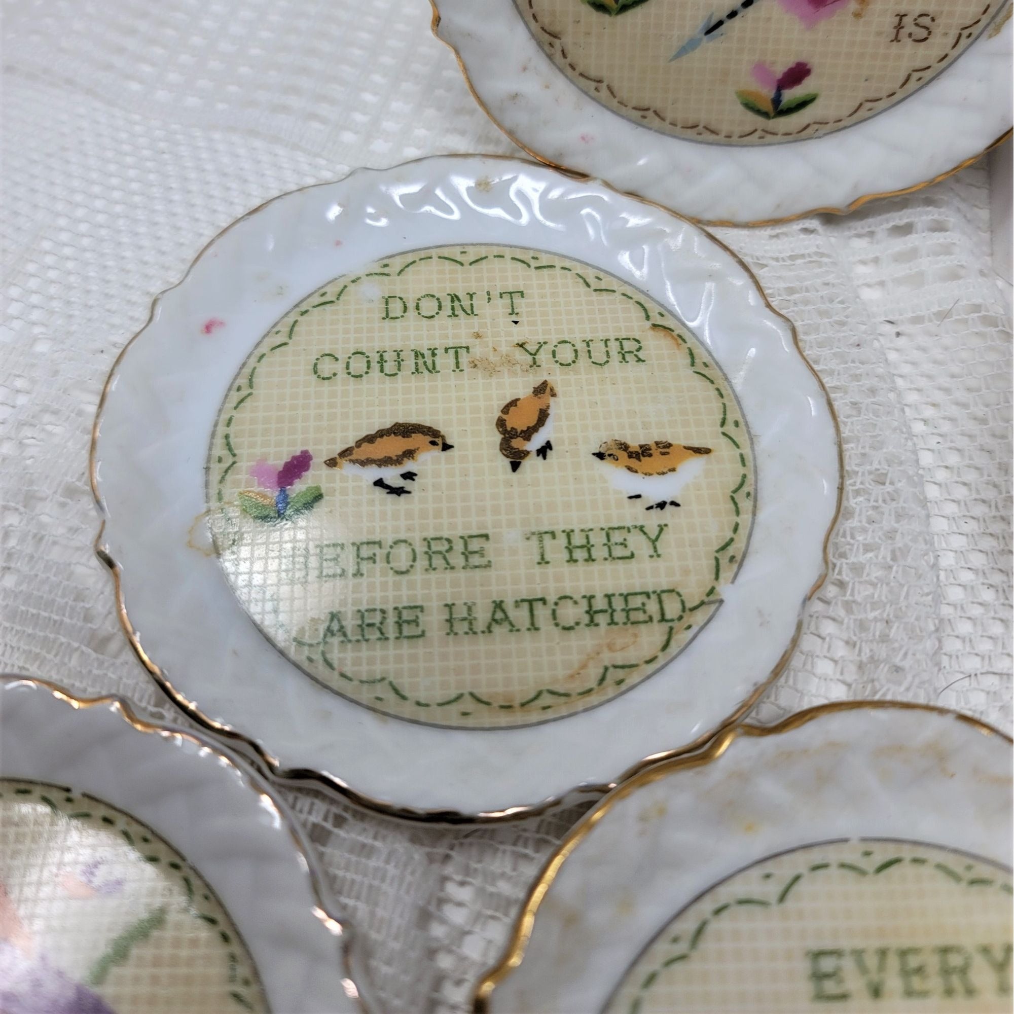 Sweet Vintage Plates Coasters  Warm sayings