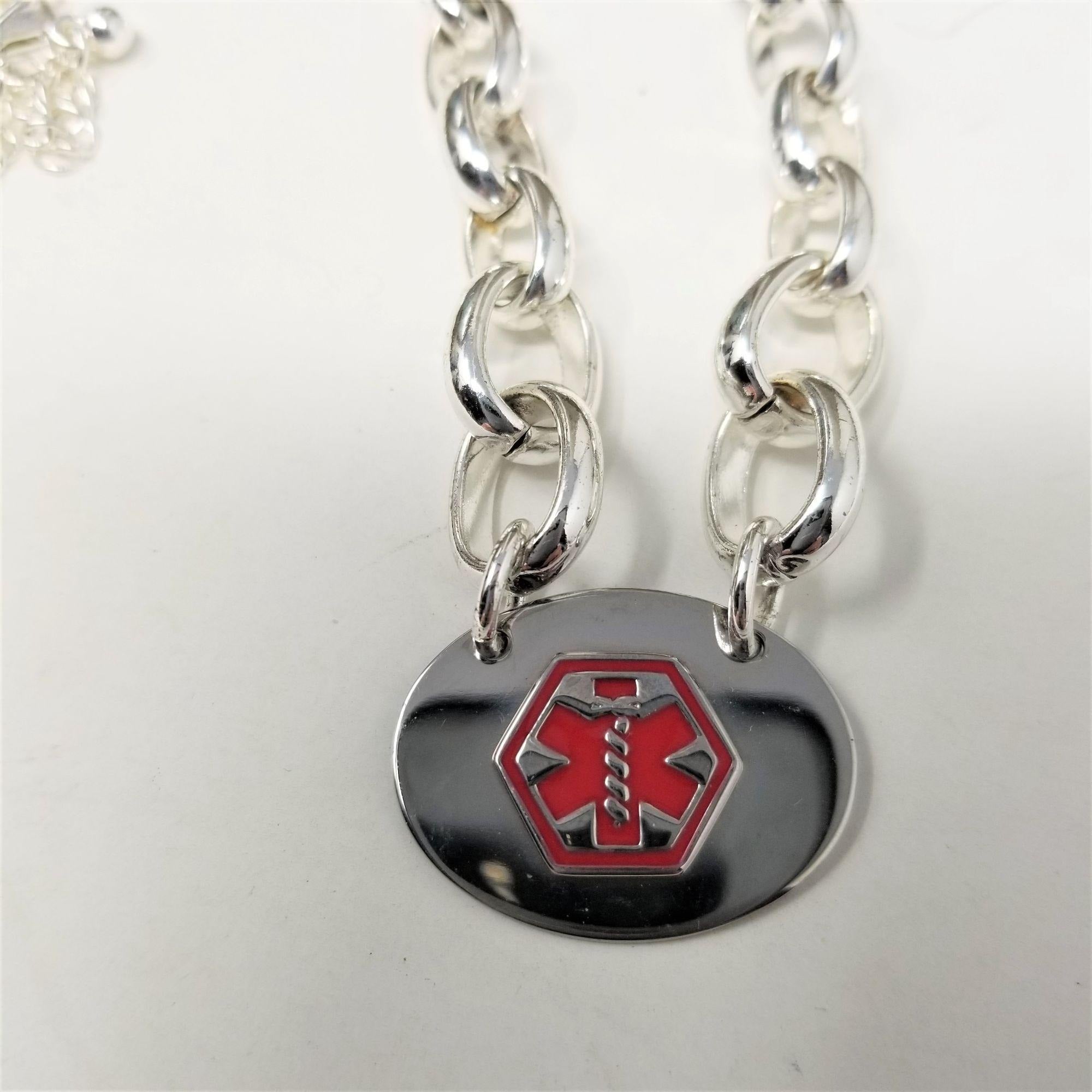 Medical Alert Silver Necklace Diabetic Chain Link