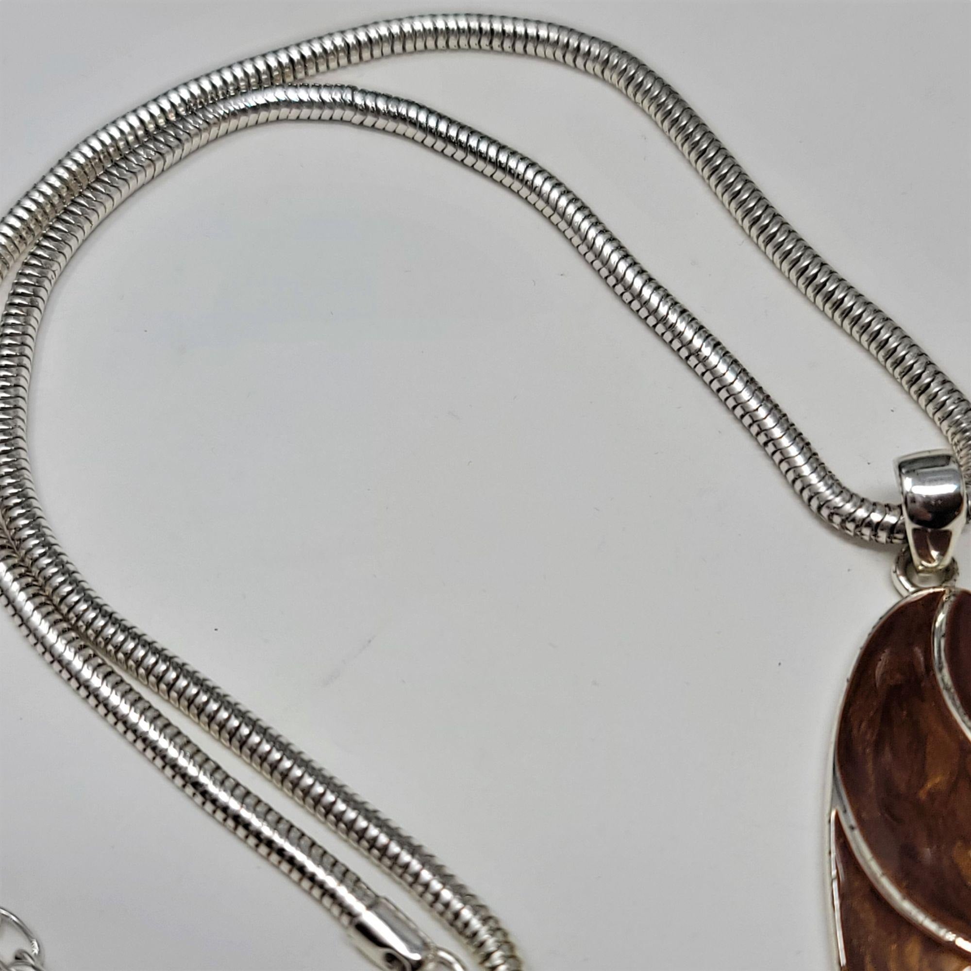 Modern Enameled Pendant Necklace Snake Chain