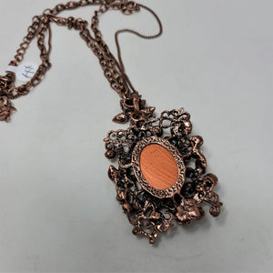Unique Burnt Orange Necklace in Rose Gold w/ Rhinestones