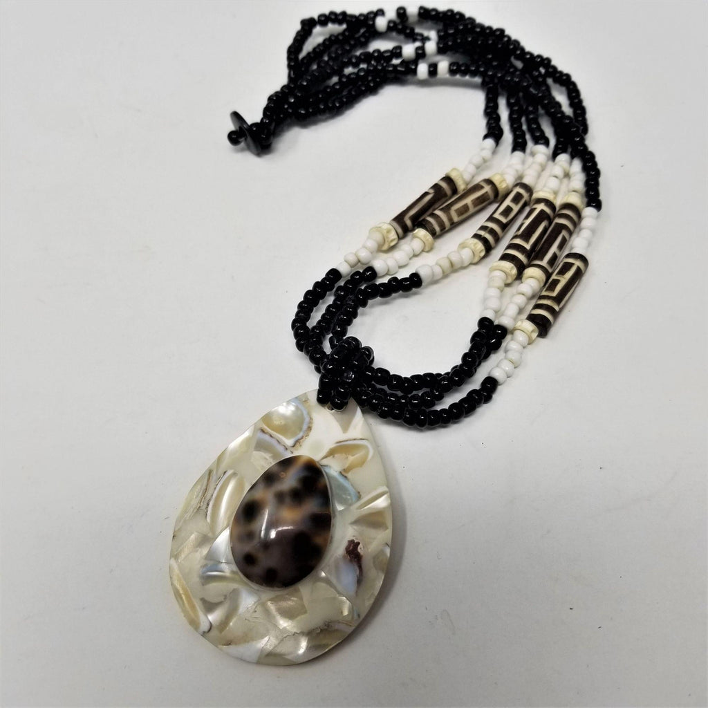 MOP Inlay Necklace Glass & Bone Trim