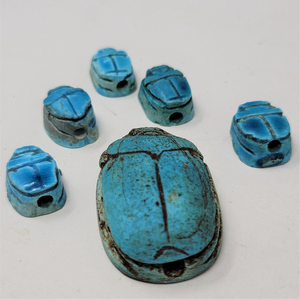 Vintage Scarab Beads Blue from Egypt