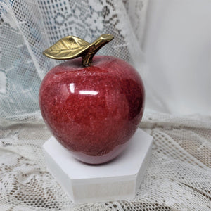 Sweet Red Apple Glass or Stone Brass Leave Life Size