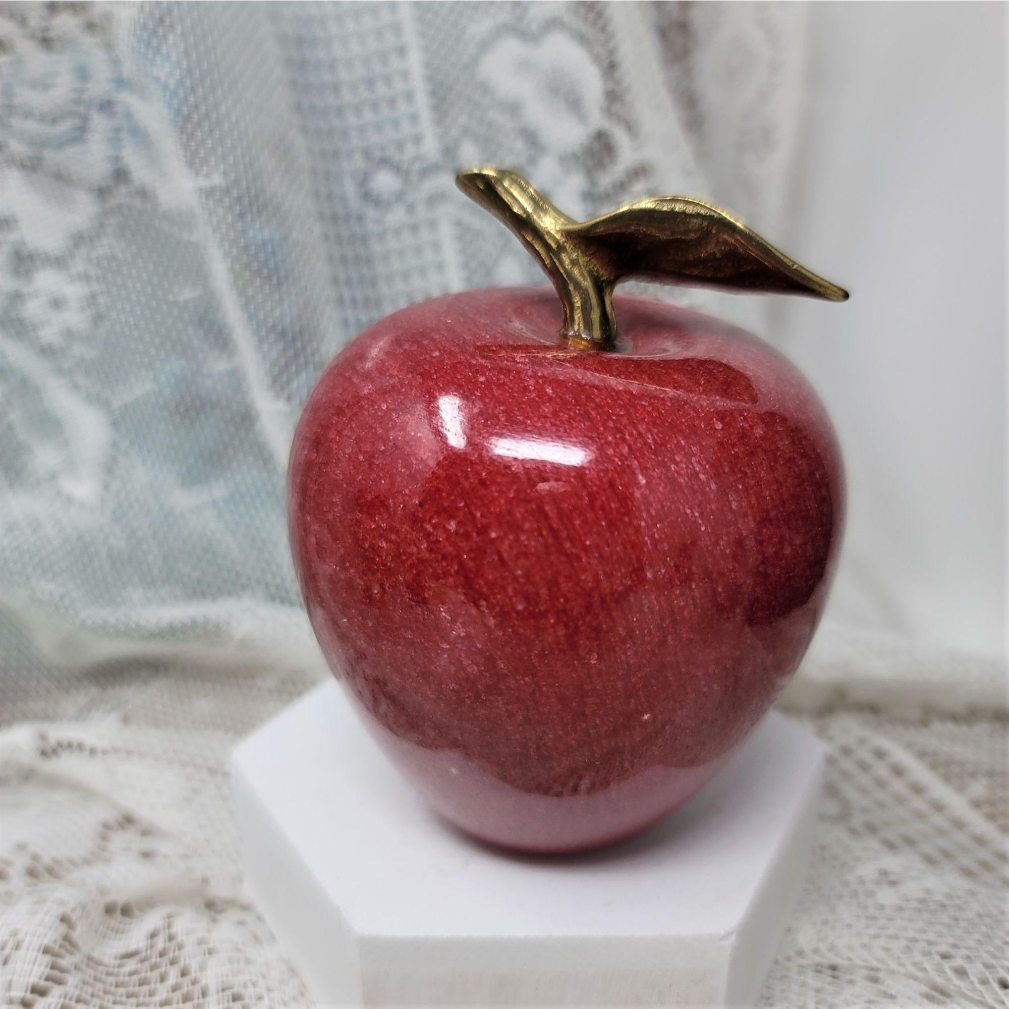 Sweet Red Apple Glass or Stone Brass Leave Life Size