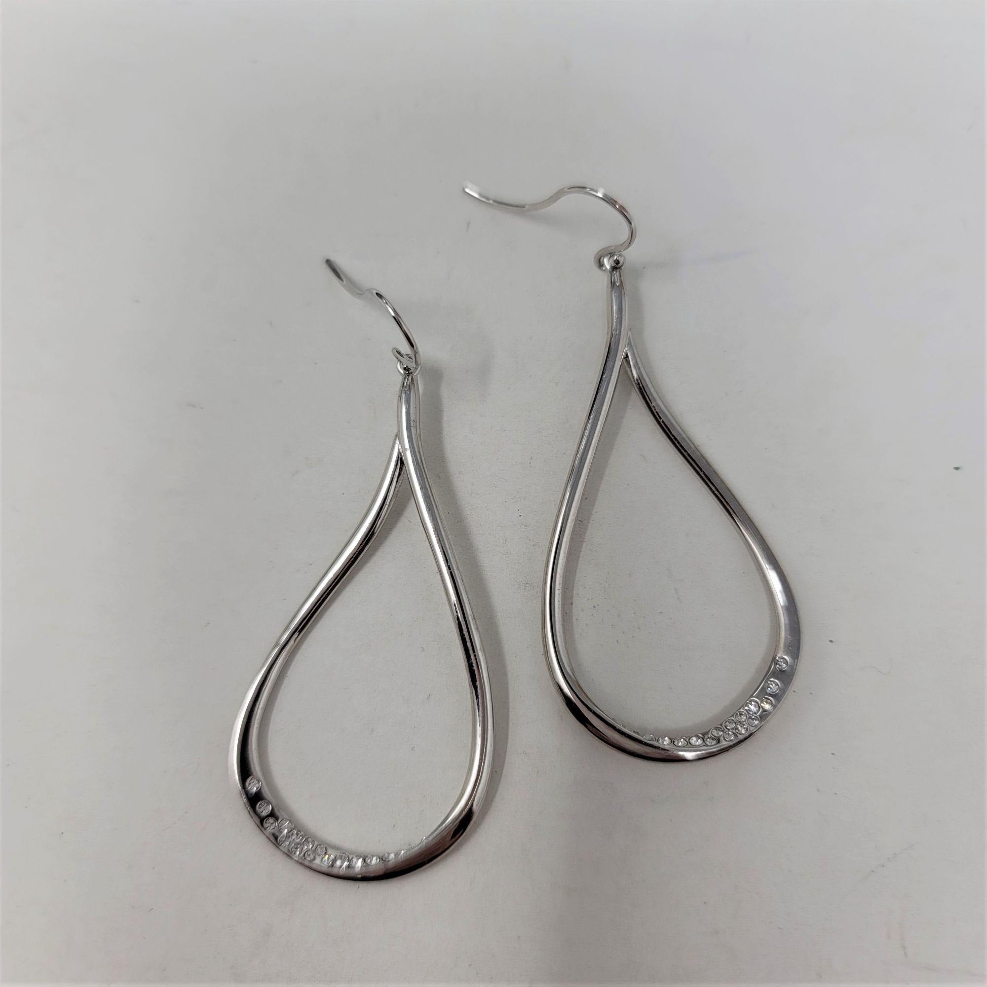 Stunning Rhinestone Dusted Hoop Earrings Silver Ovals