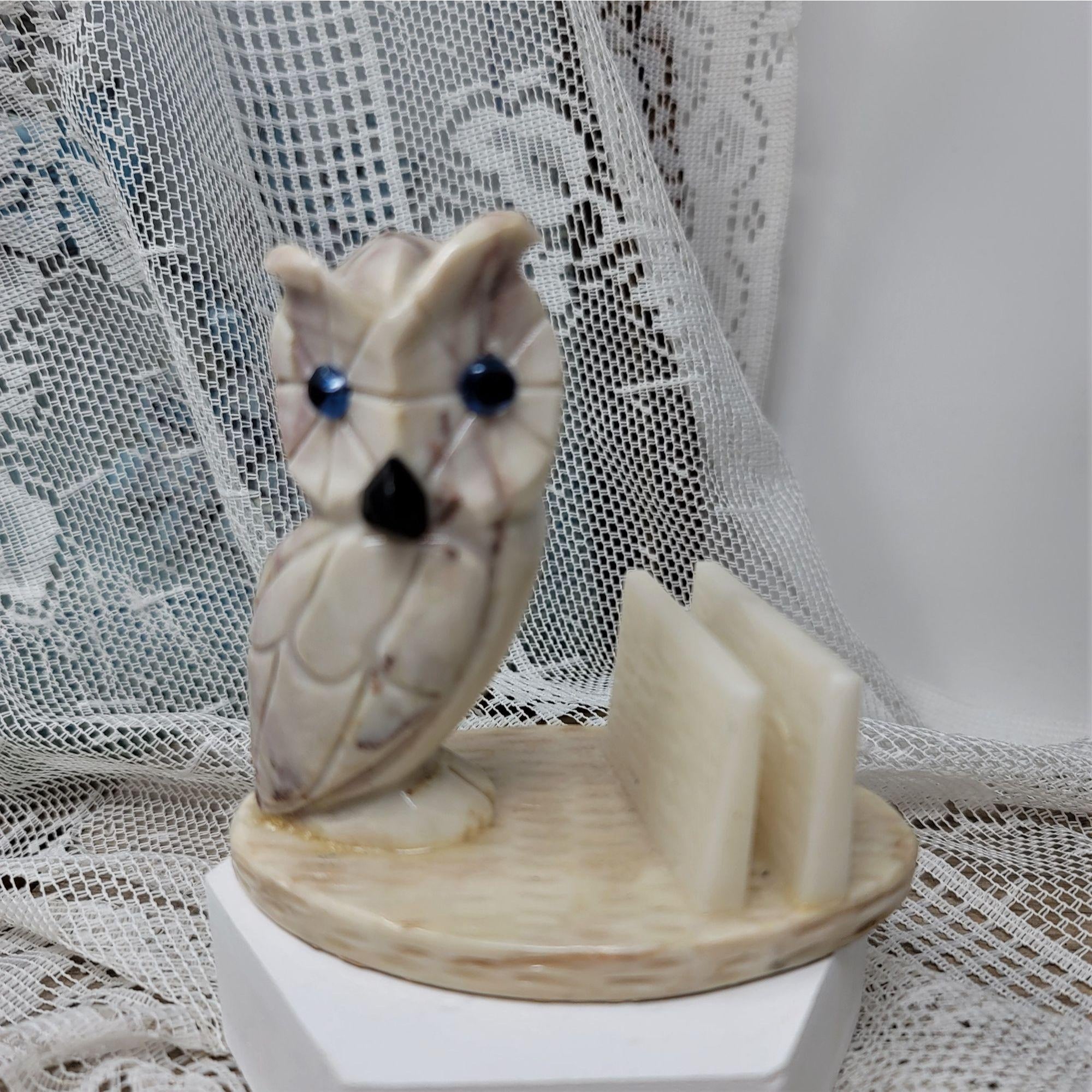 Marble Owl Card Holder Vintage Blue Eyes