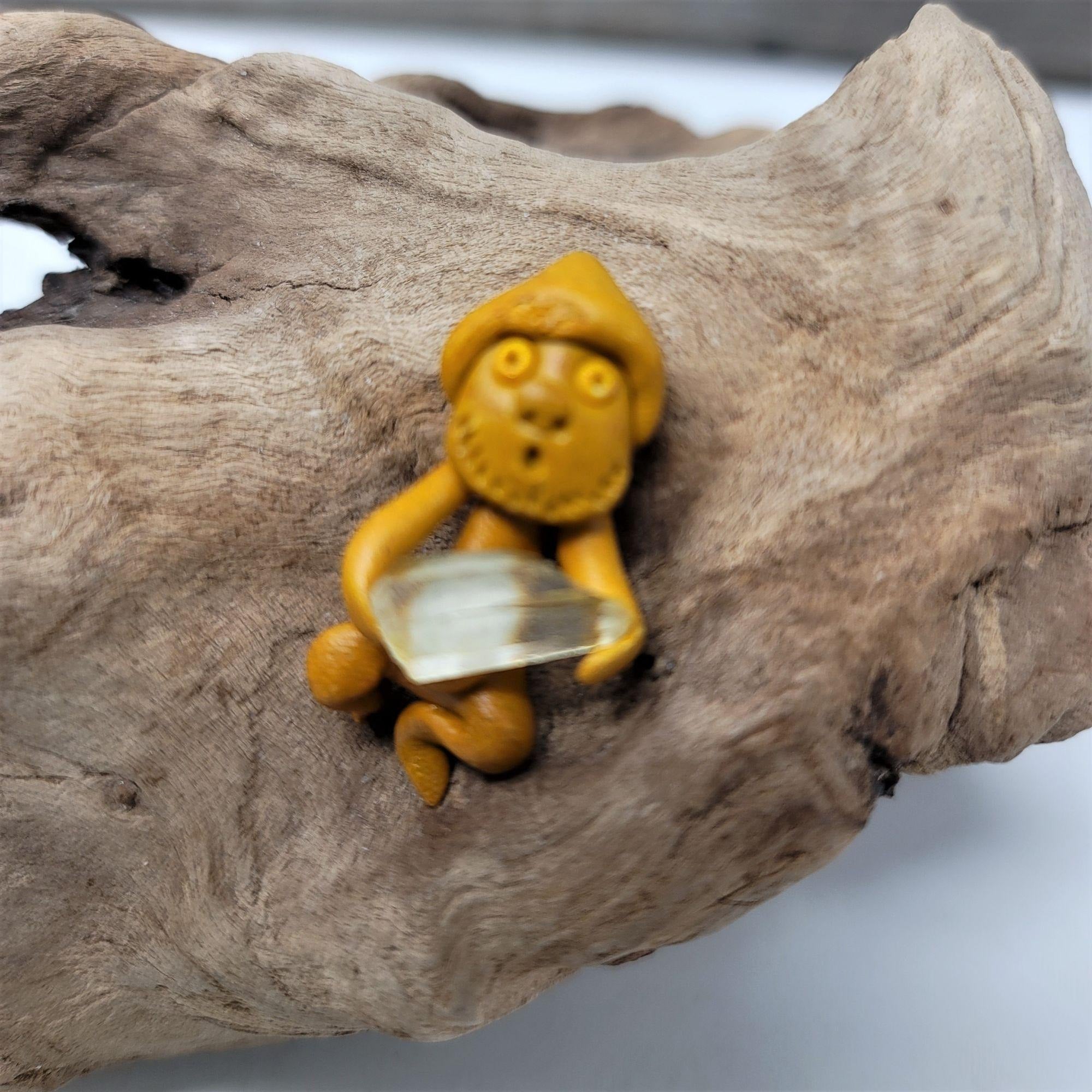 Troll Gnome Pendant Holding Genuine Quartz Crystal Point Smiley