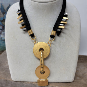 Madewell Modern Necklace 16" Long Brass & Silver & black Brass