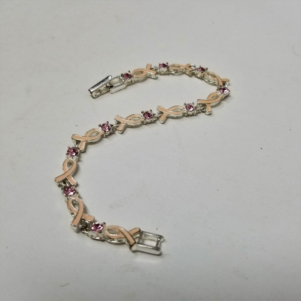 Pink Ribbon Breast Cancer Awareness Bracelet Silver