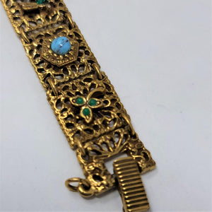 Antique Style Link Bracelet with Little Bugs Gold & Stone