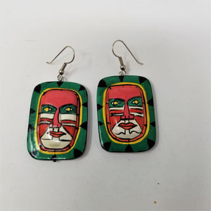Interesting Aztec Style Mask Earrings Pierced