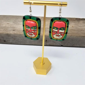 Interesting Aztec Style Mask Earrings Pierced