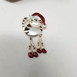 Santa Kitty Cat Pin Brooch Cute Glitter Hat & Feet