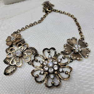 Premier Design Rhinestone Flower Necklace Gold tone Vintage