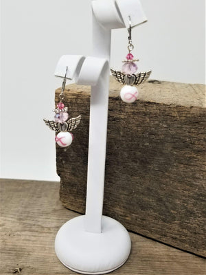 Earrings Breast Cancer Awareness Ribbon Angel