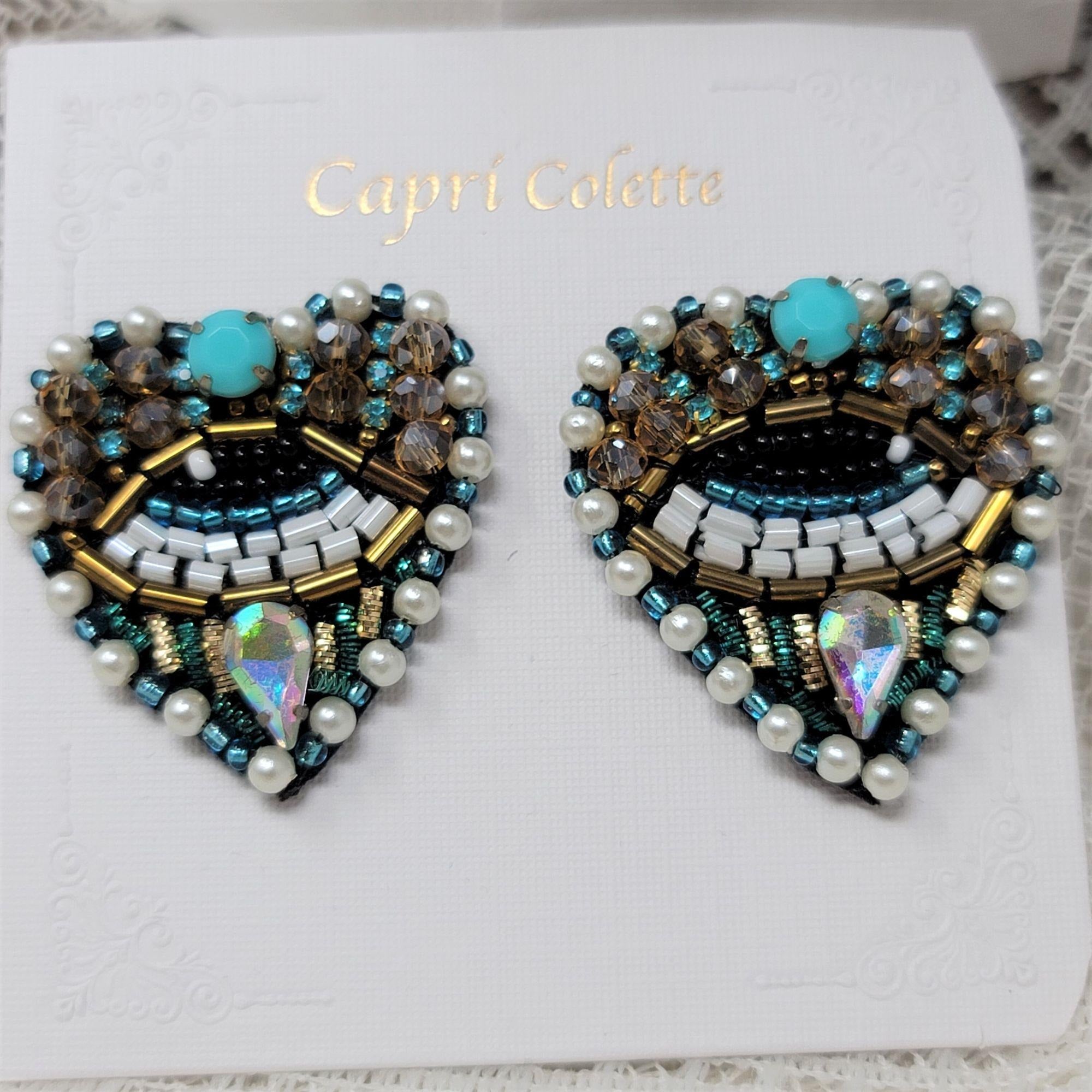 Capri Colette Rhinestone & Seed Eye Earrings Pierced NWOT