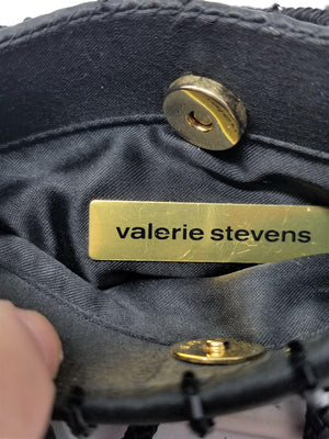 Valerie Stevens Black Beaded Bag Purse Fringe