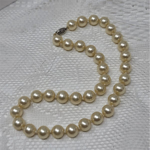 Vintage 10mm Faux Pearl Necklace Knotted Silver Clasp
