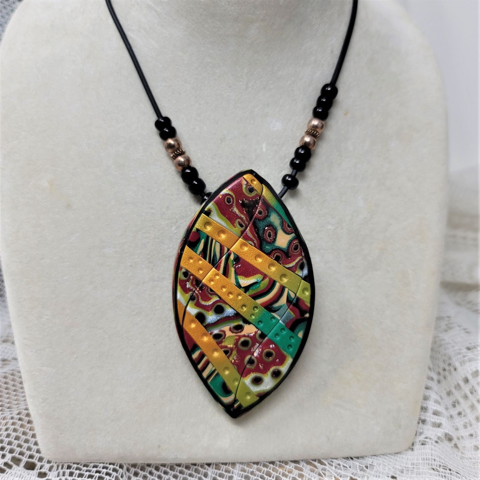 Modern Clay Colorful Necklace w/ Black Cord