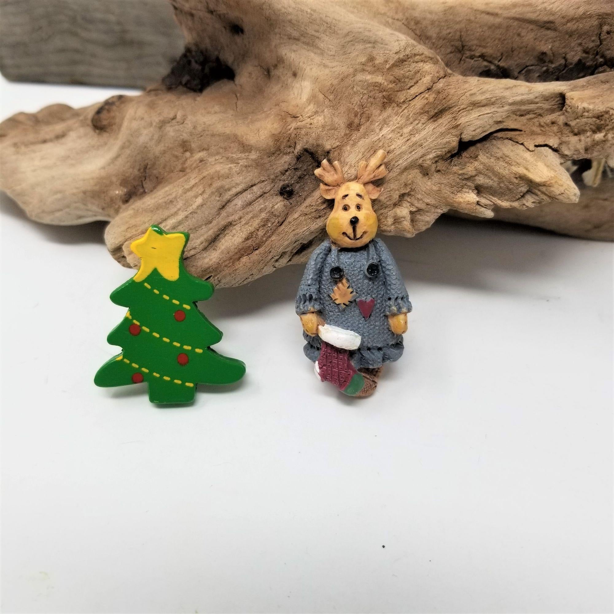 Mom Reindeer & Christmas Tree Holiday Pins Brooches