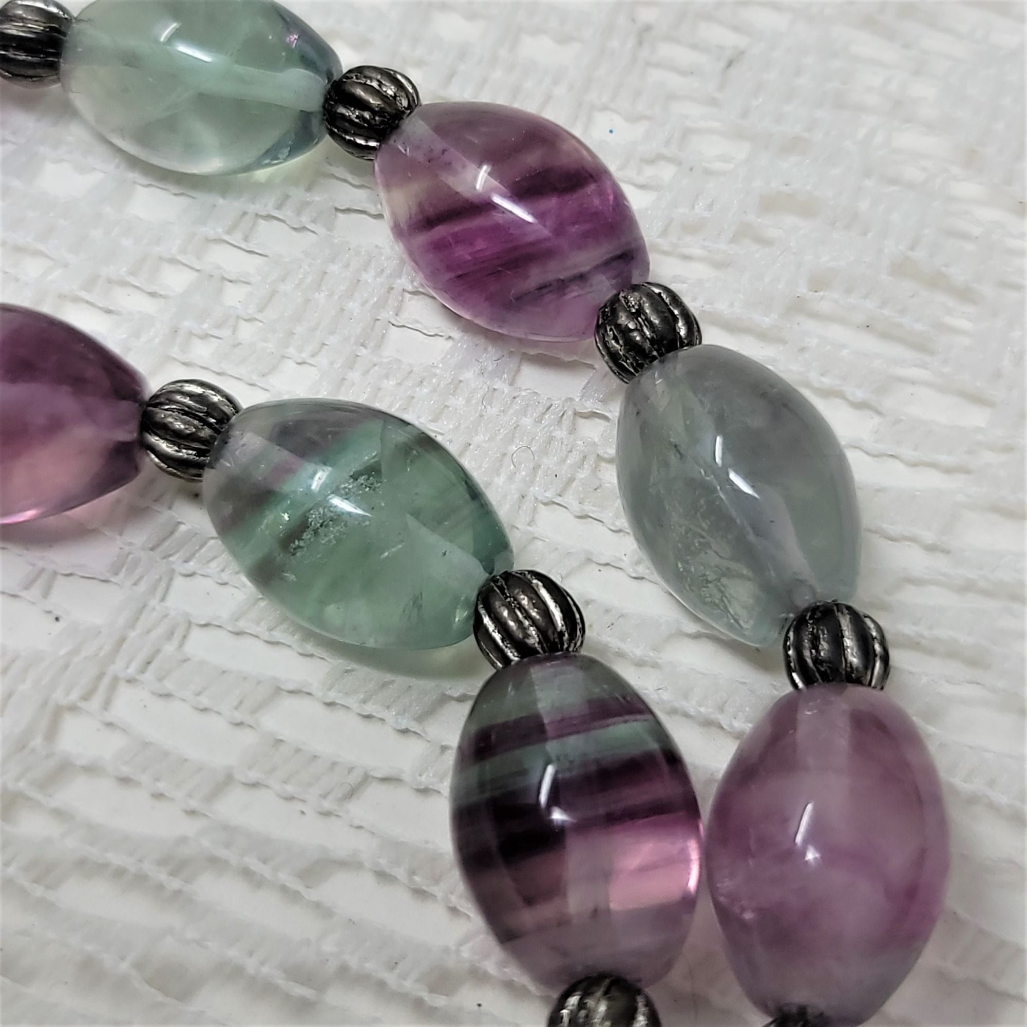 Elegant Fluorite Stone Necklace Sterling Beads & Clasp