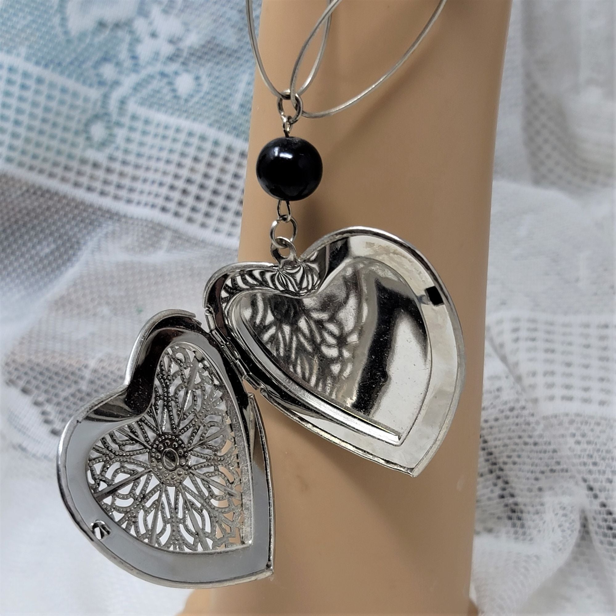 Jumbo Silver toned Large Locket Heart Shape Necklace