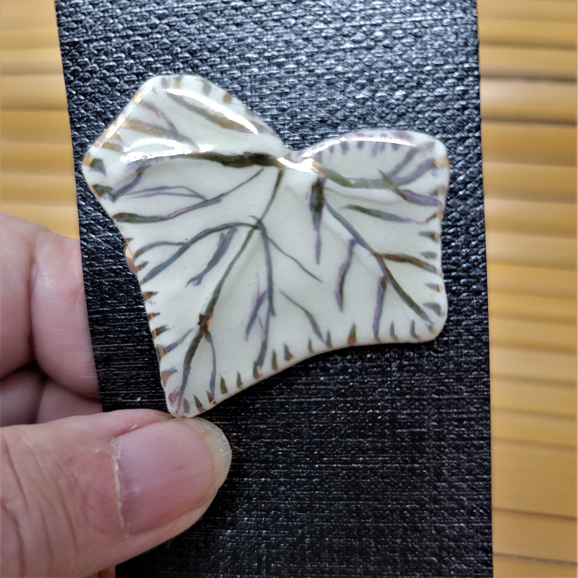 Handmade Porcelain Gold Leaf Pin Brooch