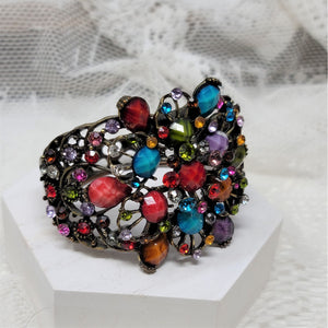 Colorful Rhinestone Encrusted Hinged Bangle Bracelet