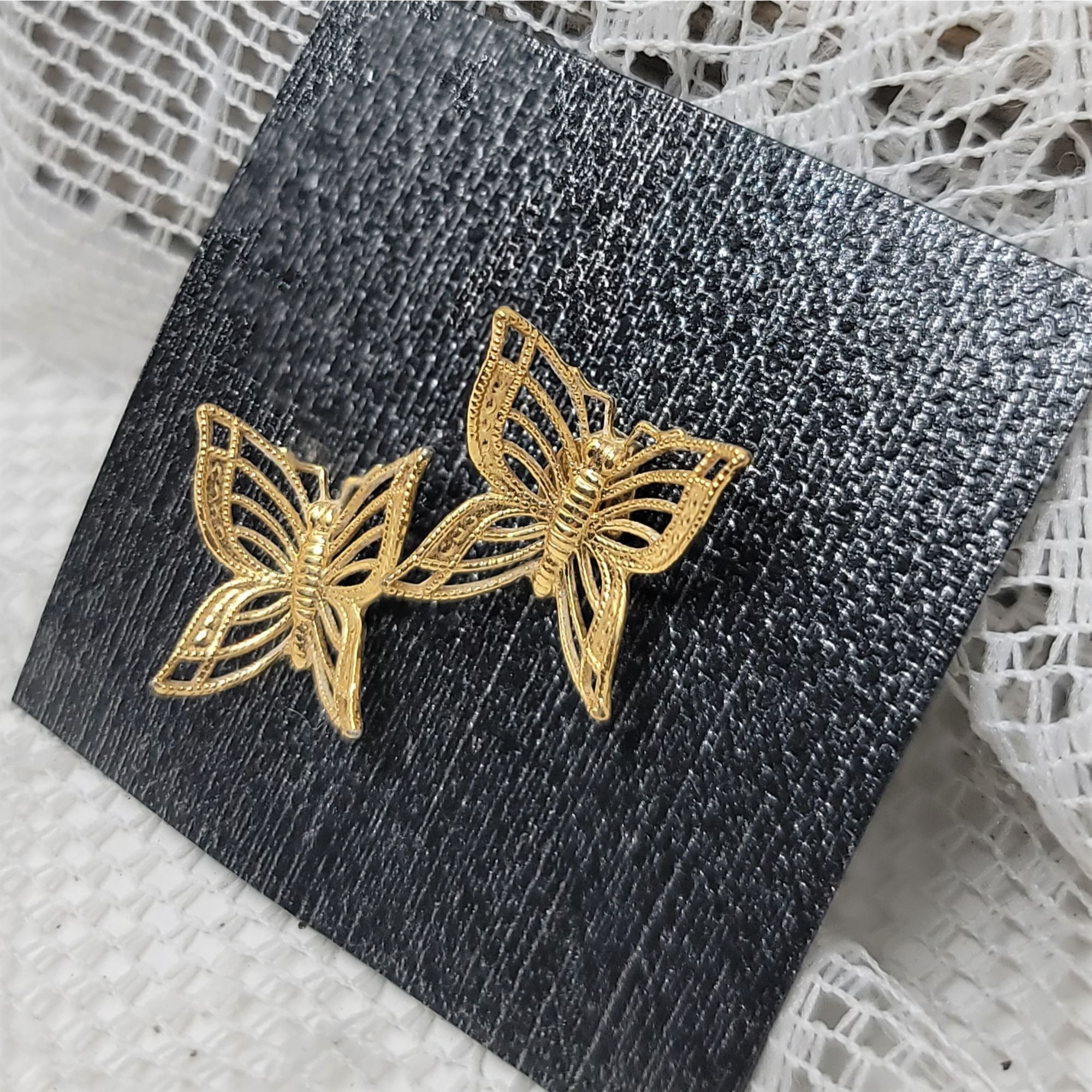 Golden Butterfly Pierced Earrings Delicate Cut Out Wings