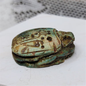 Vintage Clay Scarab Bead from Egypt Large Hieroglyphics