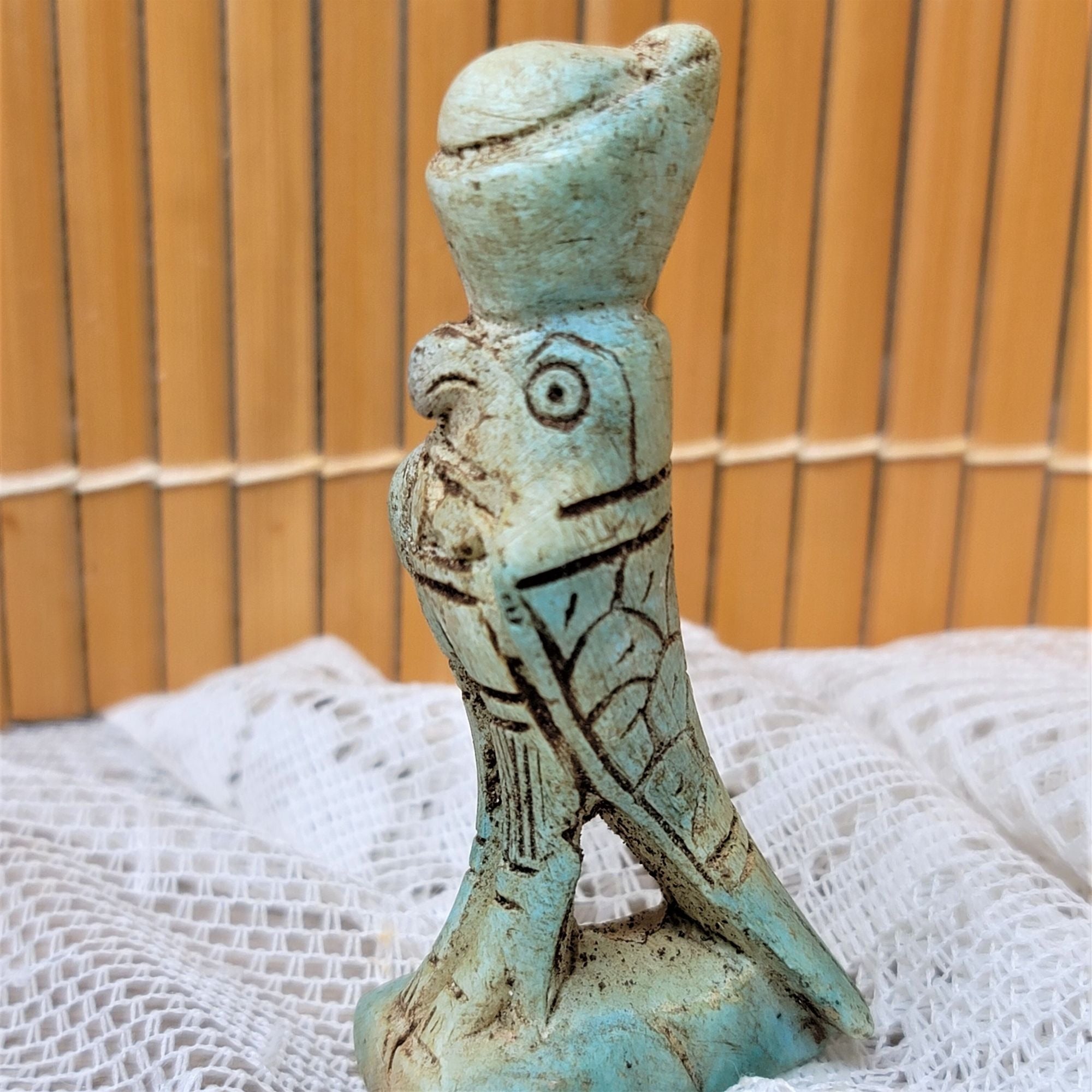 The Falcon God Horus figurine Vintage Bird God from Egypt Blue-Green