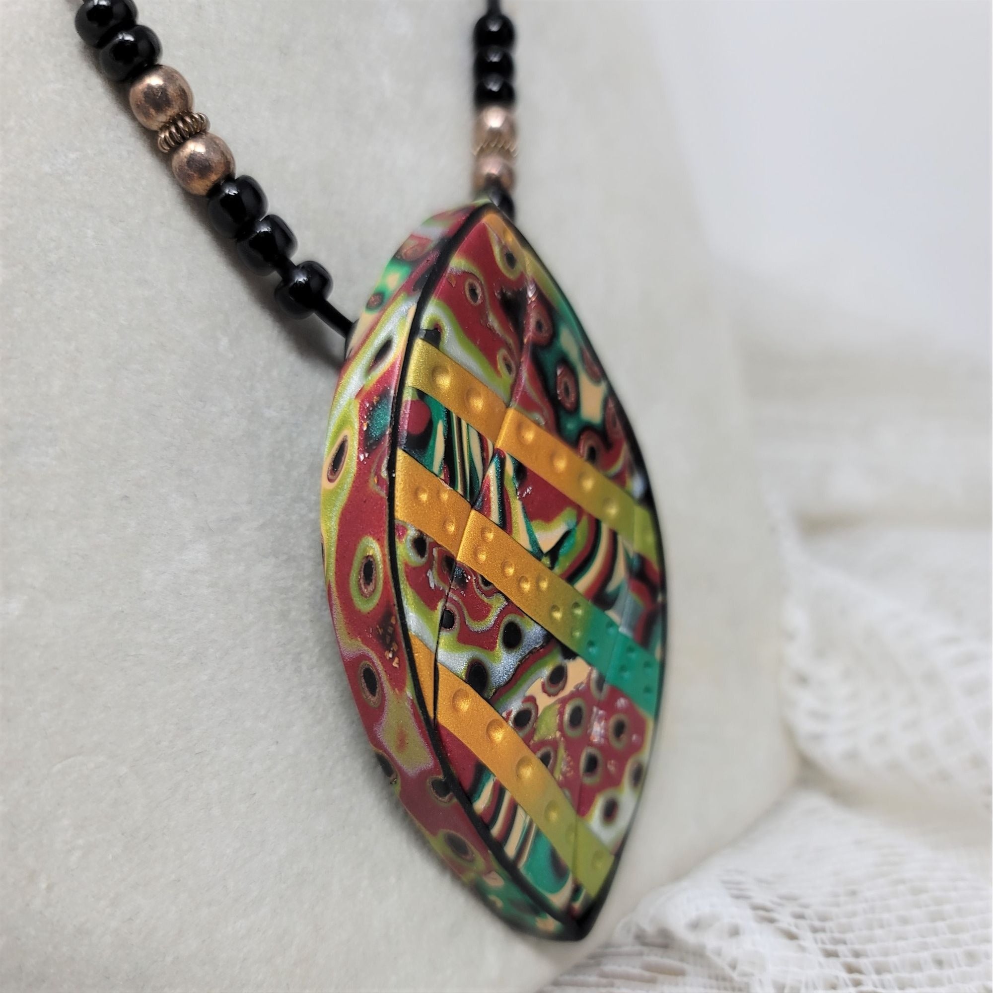 Modern Clay Colorful Necklace w/ Black Cord