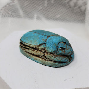 Vintage Clay Scarab Bead from Egypt Large Blue Green