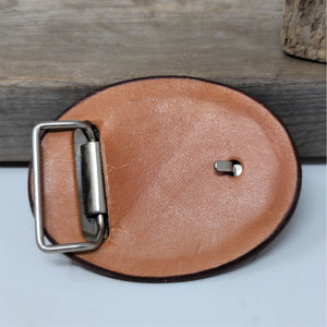 Leather Belt Buckle Big Horn Ram Hand Stitched Vintage