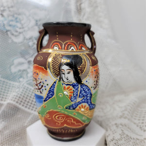 Vintage Small Vase Oriental Woman Brown Japan