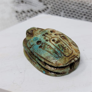 Vintage Clay Scarab Bead from Egypt Large Hieroglyphics