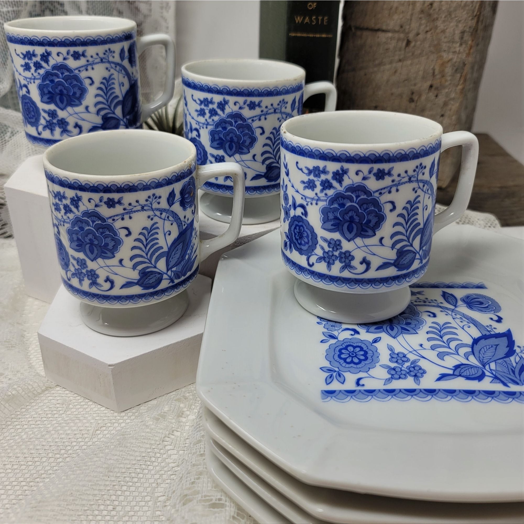 Vintage Luncheon Set Blue & White Made in Japan