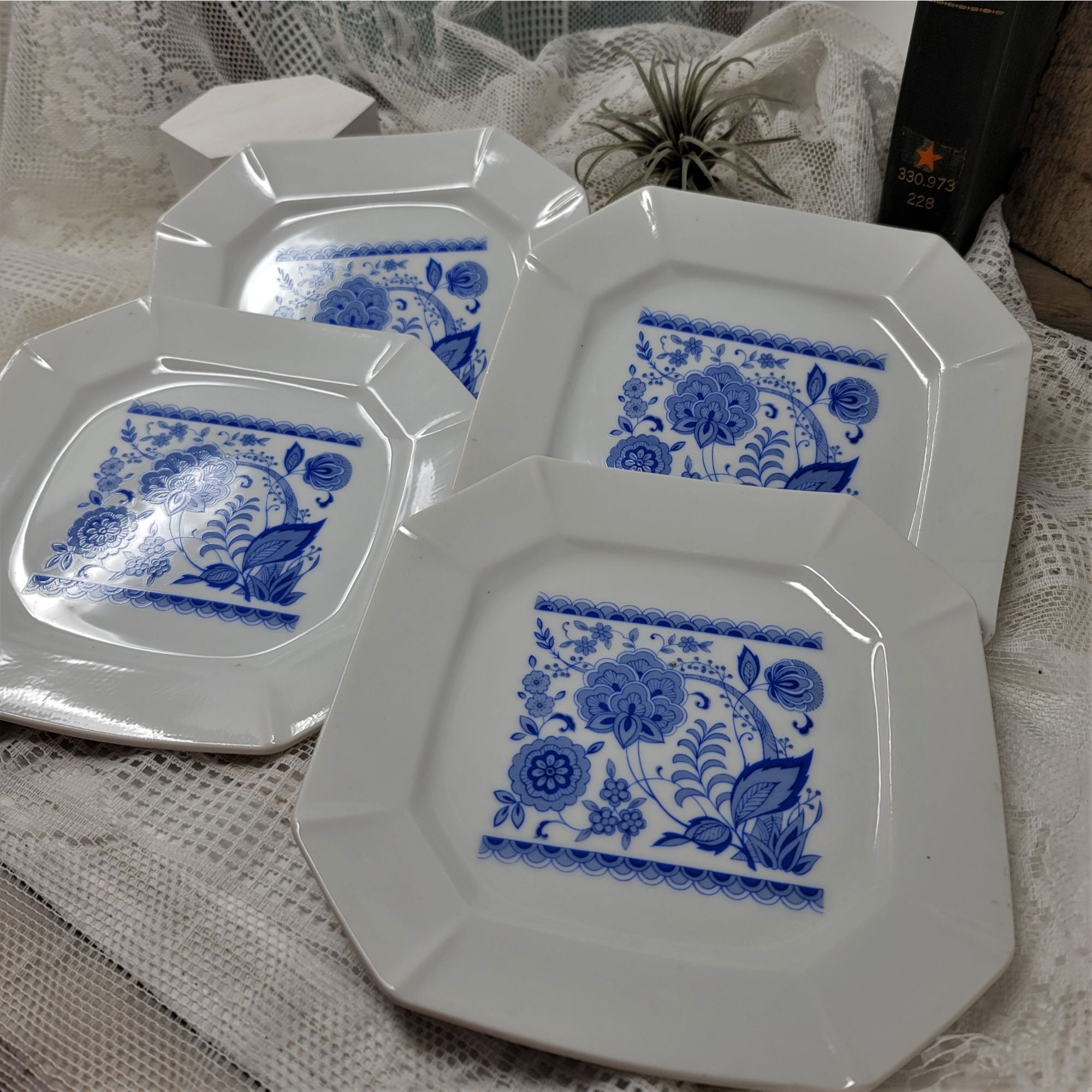 Vintage Luncheon Set Blue & White Made in Japan