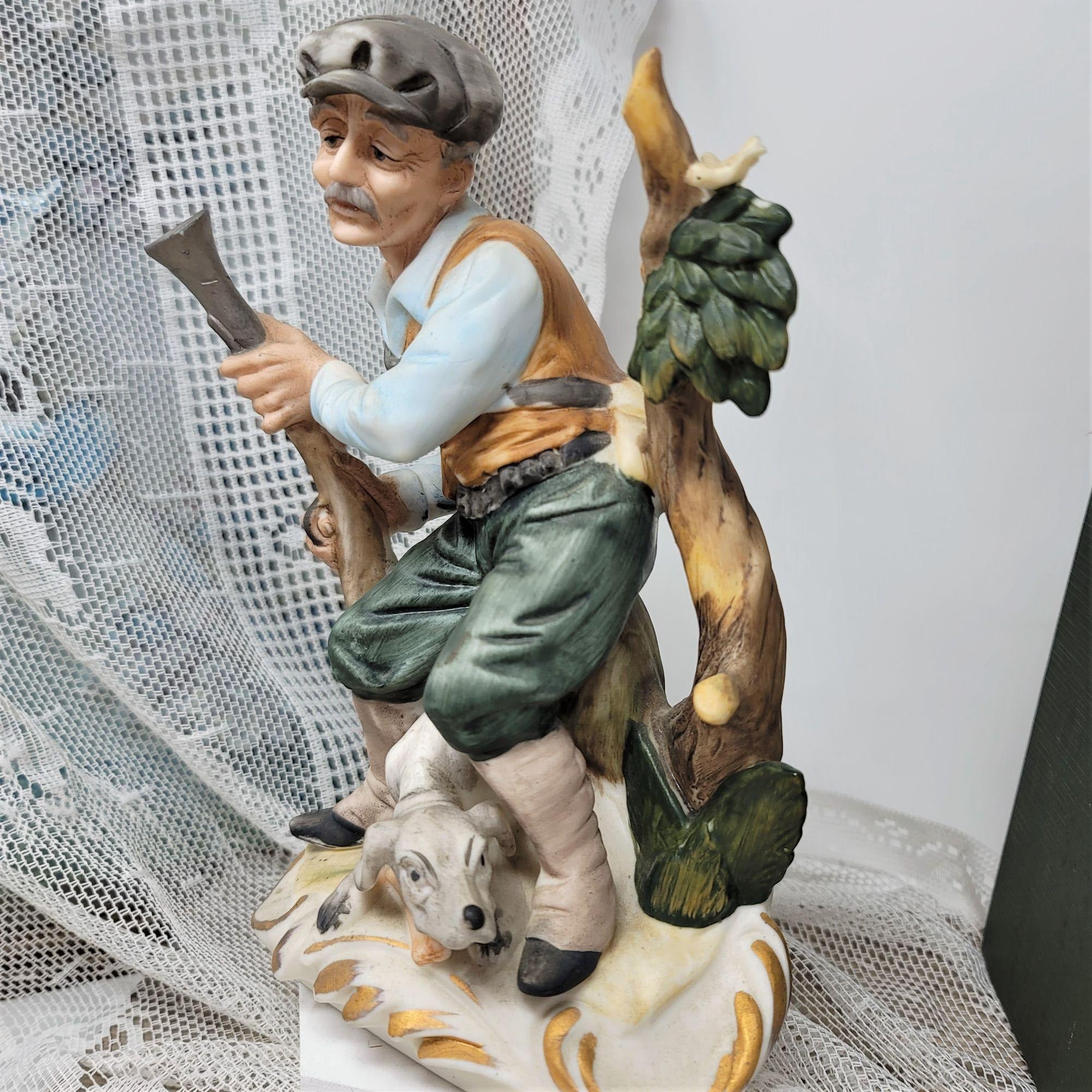 VTG Old Man Bird Hunter w/Dog and Rifle Figurine