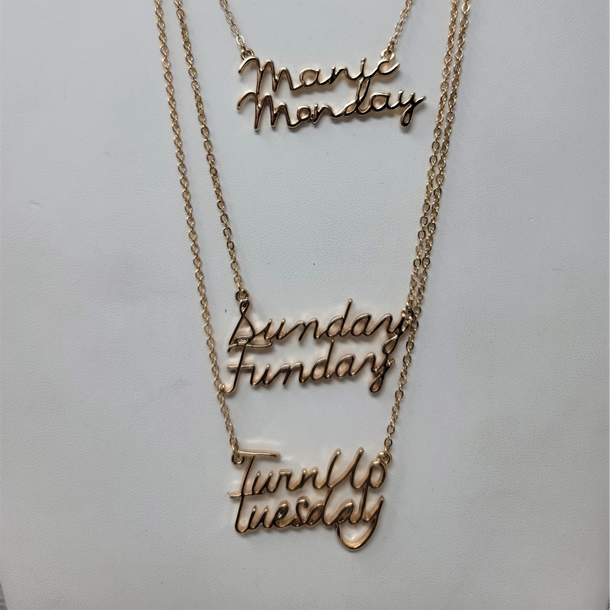 4 Gold tone Necklaces Day of the Week Style