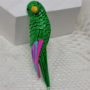 Vintage Green Parrot Metal Brooch Pin Bird