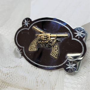 Vintage Belt Buckle with 6 Shooters Guns Silver