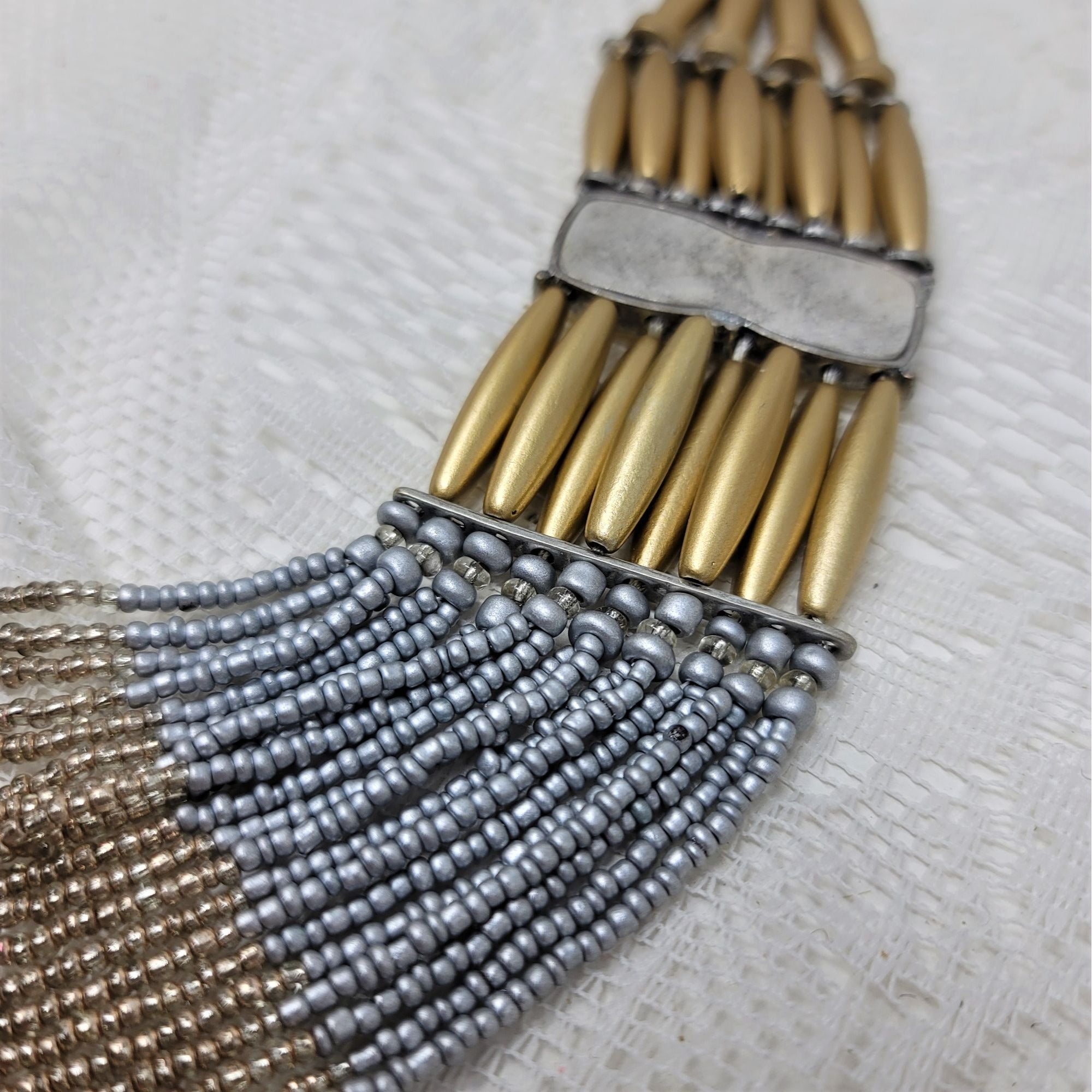 Elegant Silver & Gold 20 Strand Necklace Seed Beads