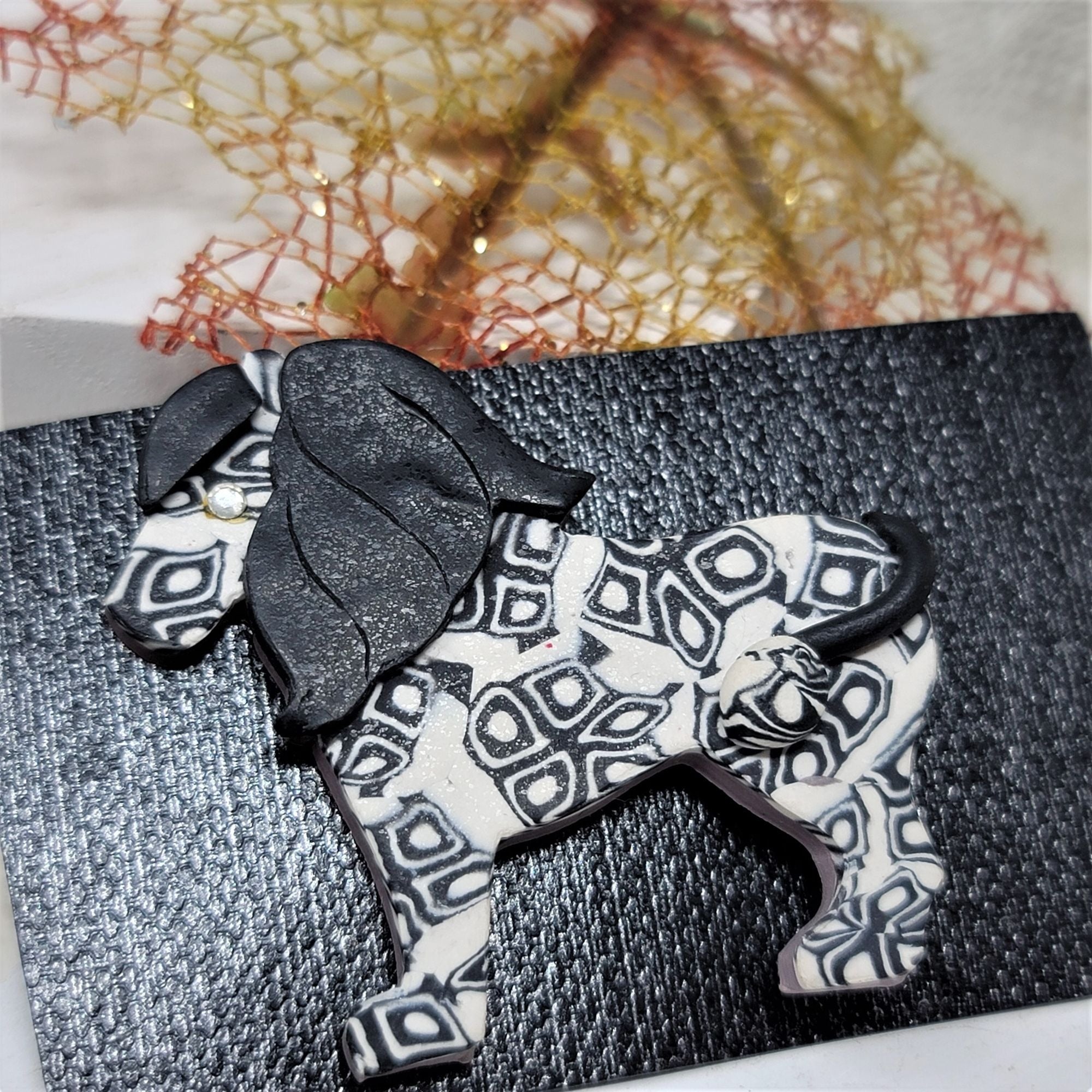 Adorable Clay Animal Pin Brooch Black n White