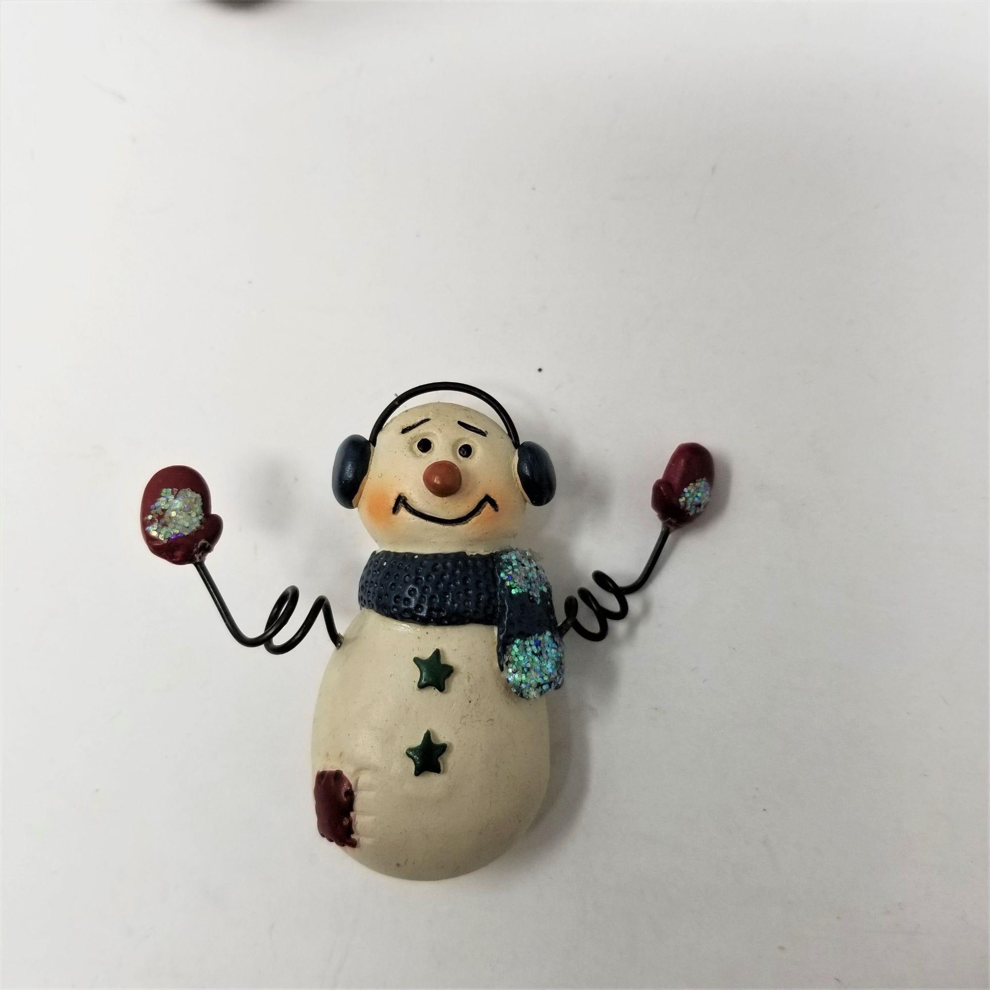 Vintage Snowman Pin Brooch Glitter Mittens