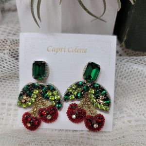 Capri Colette Rhinestone Cherry Pierced Earrings NWOT