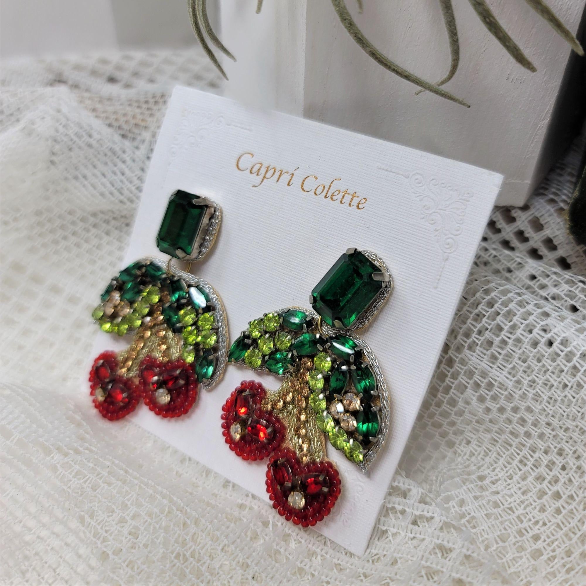 Capri Colette Rhinestone Cherry Pierced Earrings NWOT