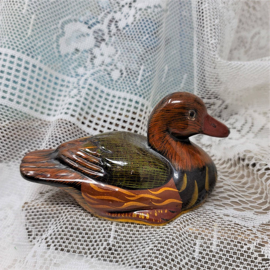 Vintage Porcelain Duck Figurine High Shine Detailed Browns